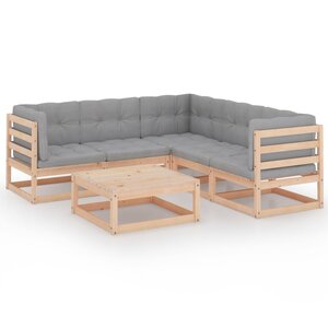 vidaXL Salon de jardin 6 Pièces avec coussins Bois de pin massif