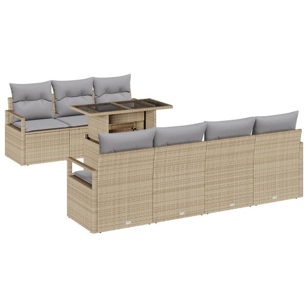 Ensemble de canapé de jardin de 8 pièces avec coussins en poly rattan beige
