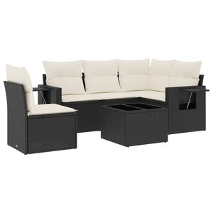 vidaXL Salon de jardin 6 Pièces avec coussins noir résine tressée