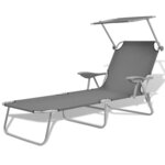 vidaXL Chaise longue avec auvent Acier Gris