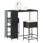 vidaXL Ensemble de bar de jardin 3 Pièces avec coussins noir poly rotin
