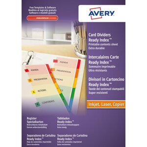 Jeu intercalaires 6 touches Ready Index™ (personnalisable) carte perforées touches assorties. Format A4+ AVERY