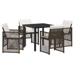 Ensemble de salle à manger de jardin 5 pièces avec coussins marron poly rattan