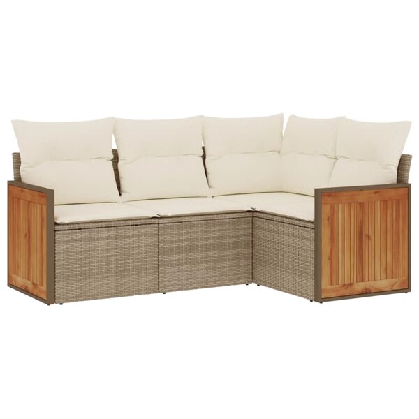 vidaXL Salon de jardin avec coussins 4 Pièces beige résine tressée