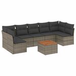 vidaXL Salon de jardin 8 Pièces avec coussins gris résine tressée
