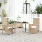 vidaXL Ensemble à manger de jardin et coussins 3 Pièces Beige poly rotin