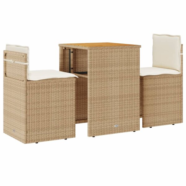 vidaXL Ensemble de bistro 3 Pièces avec coussins beige résine tressée