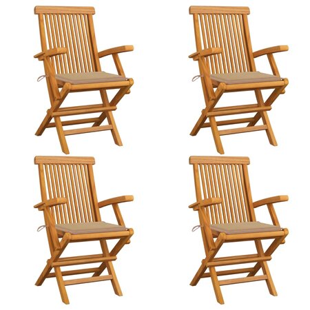 vidaXL Chaises de jardin avec coussins beige 4 Pièces Bois de teck massif