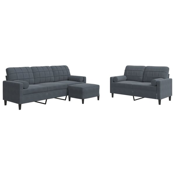 vidaXL Ensemble de canapés 3 Pièces avec coussins Gris foncé Velours