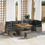 Ensemble de Canapé de Jardin 9 pièces avec Coussins Gris Poly Rotin Acacia