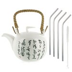 Théière Jiangxi en faïence 1 litre + 4 pailles en inox