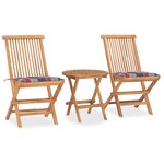 vidaXL Mobilier à dîner d'extérieur pliable avec coussin 3 Pièces Teck