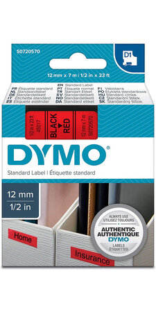 DYMO LabelManager cassette ruban D1 12mm x 7m Noir/Rouge (compatible avec les LabelManager et les LabelWriter Duo)