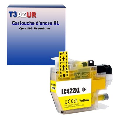 T3AZUR- Cartouche compatible avec Brother LC422 XL pour Brother MFC-J5740DW  MFC-J6540DW  MFC-J6540DWE Jaune