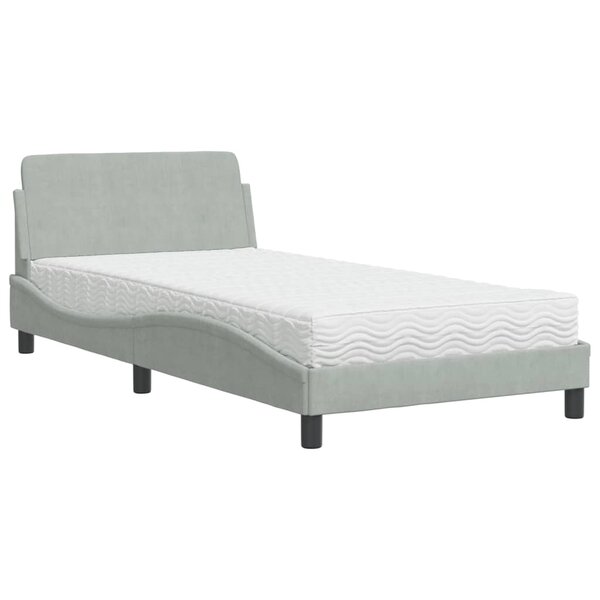 vidaXL Lit avec matelas gris clair 100x200 cm velours