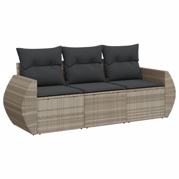 vidaXL Salon de jardin avec coussins 3 Pièces gris clair résine tressée