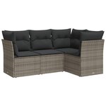 vidaXL Salon de jardin 4 Pièces avec coussins gris résine tressée