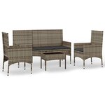 vidaXL Salon de jardin 4 Pièces avec coussins Gris Résine tressée