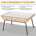 Salon de jardin 4 pers. 4 pièces style exotique métal époxy résine imitation bambou coussins grand confort inclus polyester beige