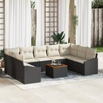 vidaXL Ensemble de canapés de jardin 10 pièces avec coussins noirs en poly rattan et acacia