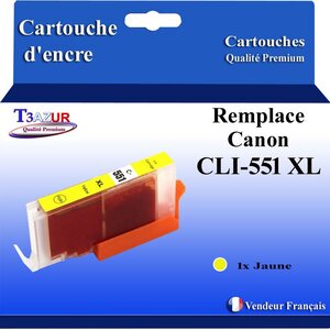 T3AZUR - Cartouche compatible avec Canon CLI551XL CLI-551 XL pour Canon Pixma iP7250 MG5650 MX925 iX6850 MG5550 MG5450 MG6650 MX920 MG5400 MG6450 MG7500 MX725 - Jaune