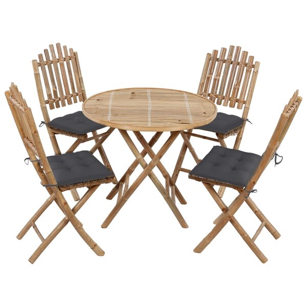 vidaXL Ensemble à manger d'extérieur pliable 5Pièces avec coussins Bambou