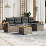 vidaXL Salon de jardin 6 Pièces avec coussins gris résine tressée
