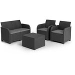 ALLIBERT by KETER - Salon de jardin SanRemo Storage 4 places - table basse coffre range-coussins - imitation rotin tressé - graphite