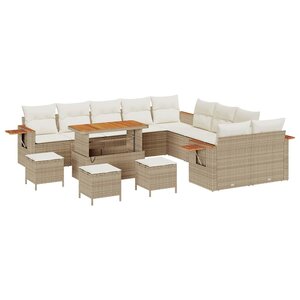 vidaXL Ensemble de canapé de jardin 18 Pièces Beige et crème polyrotin