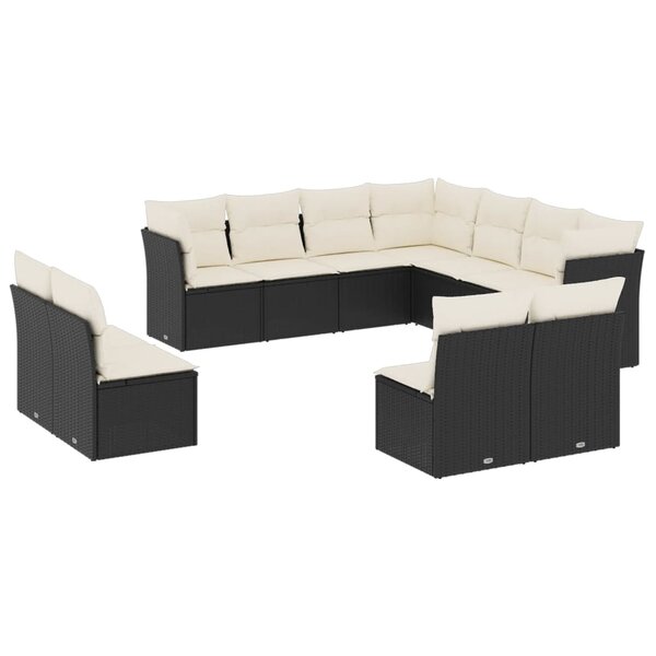 vidaXL Salon de jardin 11 Pièces avec coussins noir résine tressée