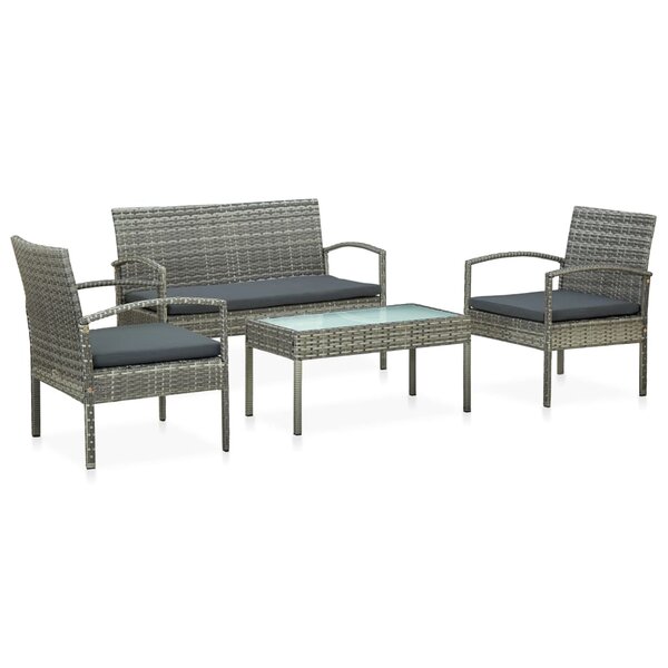 vidaXL Salon de jardin 4 Pièces avec coussins résine tressée gris