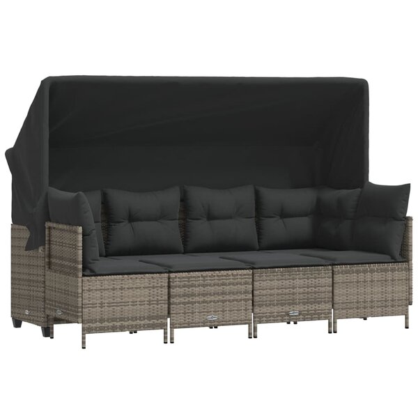vidaXL Salon de jardin 5 Pièces avec coussins gris résine tressée