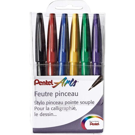 Pochette de 6 Feutres pinceau Brush Sign Pen Assortiment Funny PENTEL