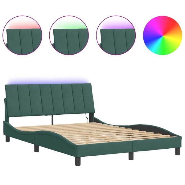 vidaXL Cadre de lit avec lumières LED vert foncé 140x200 cm velours