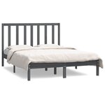 vidaXL Cadre de lit Gris Bois de pin massif 135x190 cm Double