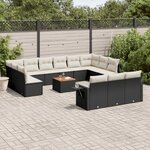vidaXL Salon de jardin avec coussins 14 Pièces noir résine tressée