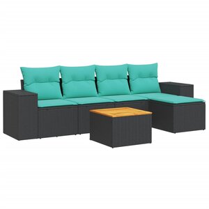 vidaXL Salon de jardin 6 Pièces avec coussins noir résine tressée
