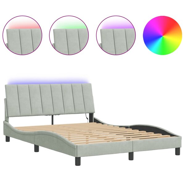 vidaXL Cadre de lit avec lumières LED gris clair 120x200 cm velours