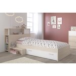 Ensemble lit + tête de lit avec rangement - acacia clair et blanc