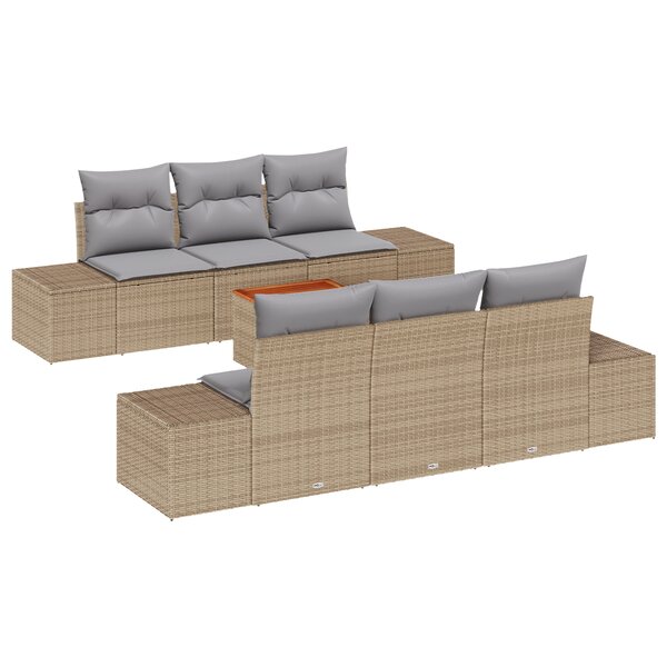 vidaXL Ensemble de canapé de jardin 7 pièces avec coussins Beige Poly Rotin Acacia