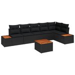 vidaXL Canapé de Jardin 7 Pièces avec Coussins Noir Rattan Poly Acacia