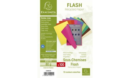 Paquet de 100 sous-chemises FLASH 80 100% recyclé 22x31cm Assorties EXACOMPTA