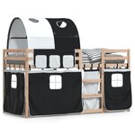 vidaXL Lit superposé avec rideaux blanc/noir 75x190 cm bois pin massif