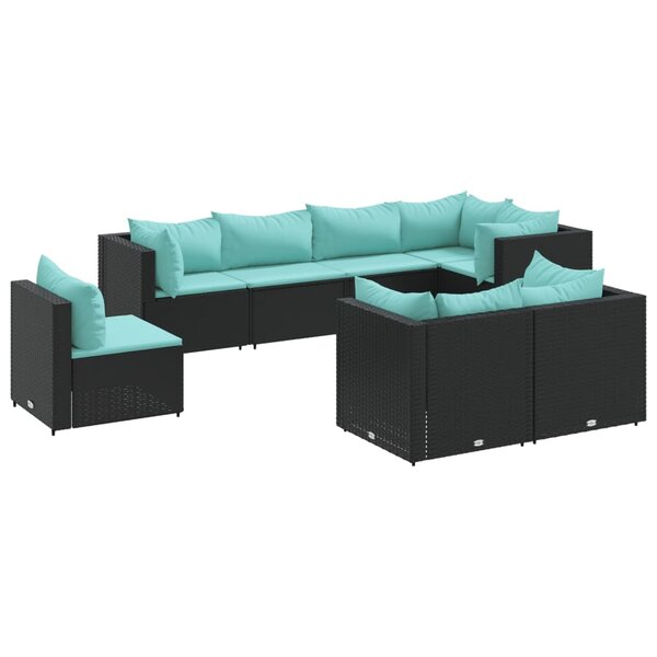 vidaXL Salon de jardin 8 Pièces avec coussins noir résine tressée