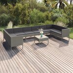 vidaXL Salon de jardin 11 Pièces avec coussins Résine tressée Gris