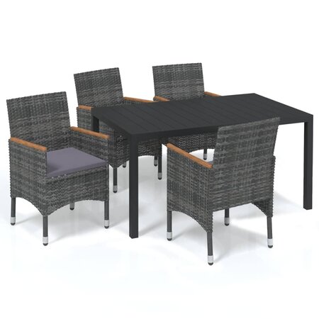 vidaXL Mobilier à dîner de jardin et coussins 5Pièces Résine tressée Gris