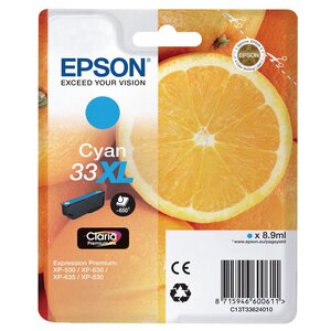 33xl oranges" cartouche d'encre originale grande capacité claria premium (c13t33624012) - cyan"