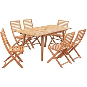 Ensemble repas de jardin 4-6 personnes - Eucalyptus FSC - Table extensible  120 - 180 x 80 cm + 6 chaises pliantes