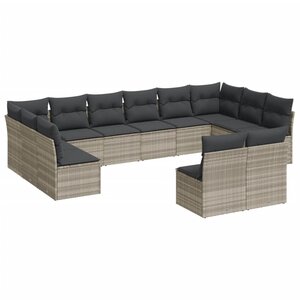 vidaXL Salon de jardin avec coussins 12 Pièces gris clair résine tressée