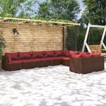 vidaXL Salon de jardin 9 Pièces avec coussins Résine tressée Marron